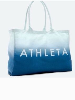 Athleta Canvas Tote Beach Bag Blue/White Extra Large